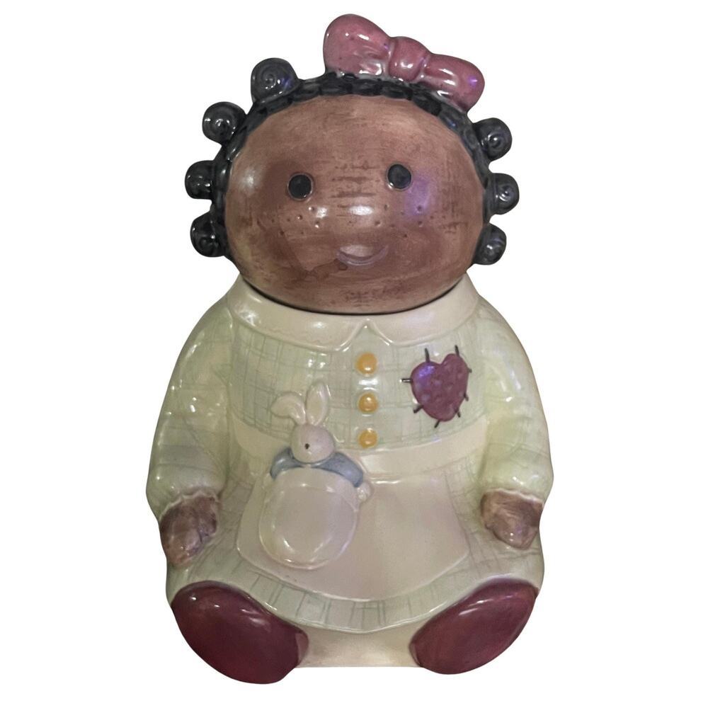 Treasure Craft Cookie Jar Black Rag Doll 14" H x 10" L Vintage USA